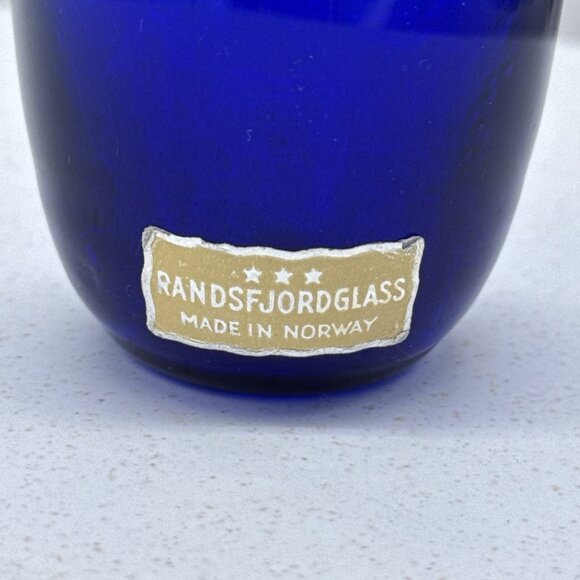 Randsfjord Glass Cobalt Blue Vase Mini 5.25" Made In Norway Original Sticker - Picture 2 of 7